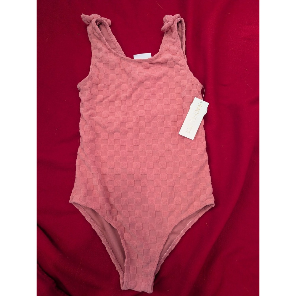 NEW Rachel Zoe Girls Bathing Swim Suit 1 Piece Pink Textured Terry Cloth Size 12